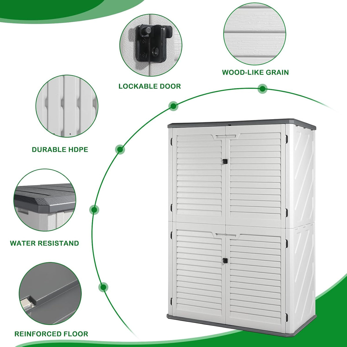 vingli upgraded 59 cu.ft plastic outdoor storage cabinet showing dimensions