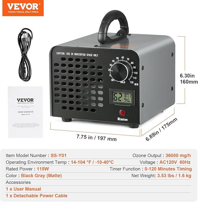 VEVOR Ozone Generator, 36000mg/h Ozone Machine, High Capacity