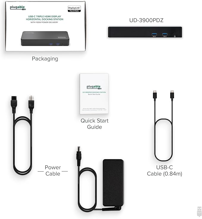 Plugable USB C Triple Display Docking Station | 100W PD, 3x HDMI, 6x USB 5Gbps