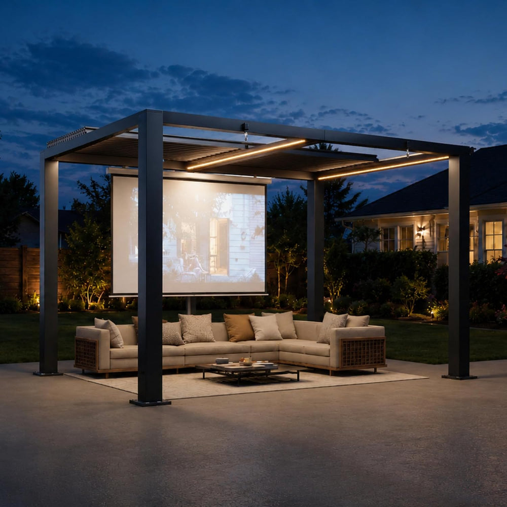 Aoxun Motorized Louvered Pergola 9'x12' with LED Lights & Power O...