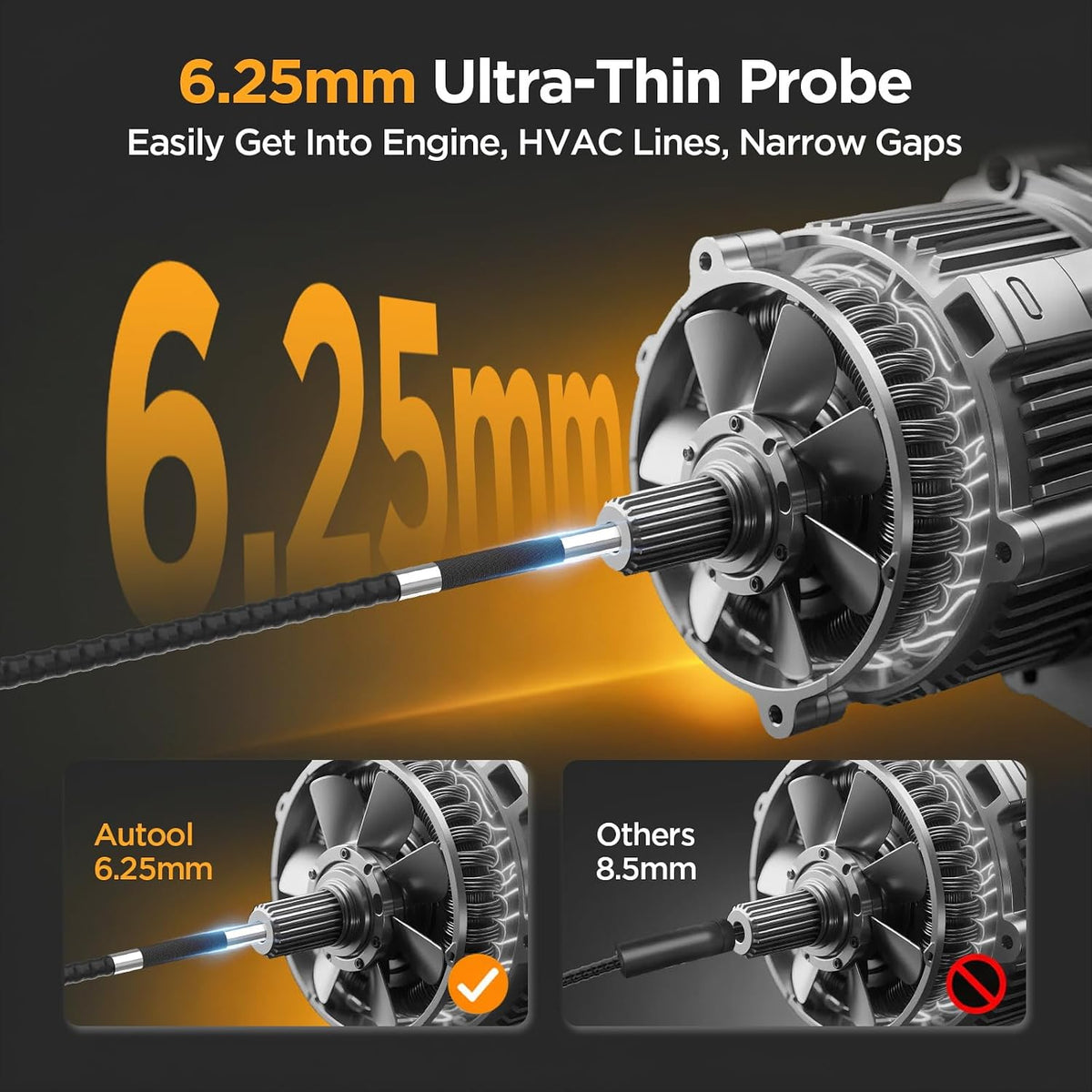 autool svb208 articulating borescope, 2-way 210° 0.24in ultra-slim shown in use
