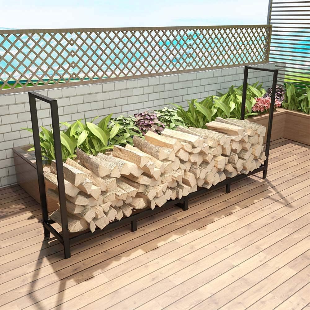 8 feet firewood rack outdoor, heavy duty log, side view