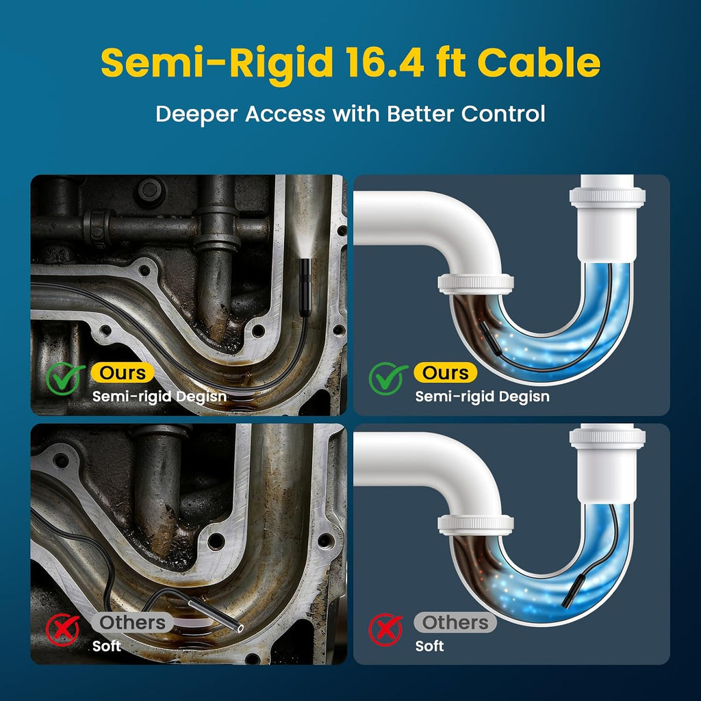 32.8-foot flexible cable endoscope camera with light source showing dimensions