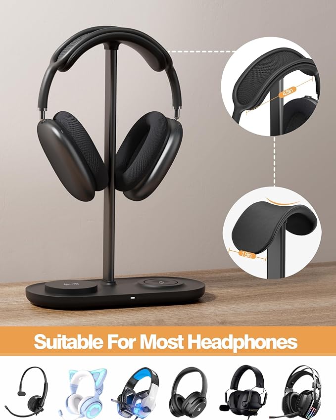HiWe Universal Headphone Stand, Magnetic Wireless Charger