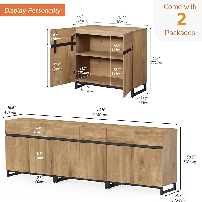 WAMPAT Modern TV Stand for TVs up to 110 inch, 3 in 1 Wood Entertainment Center