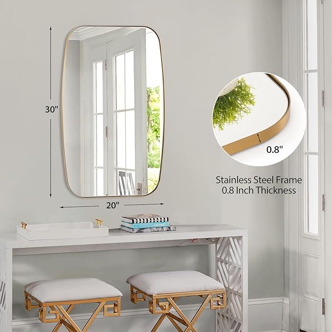 Oval Mirrors for Bathroom, Brushed Gold Oblong Bathroom Wall Mounted Modern
