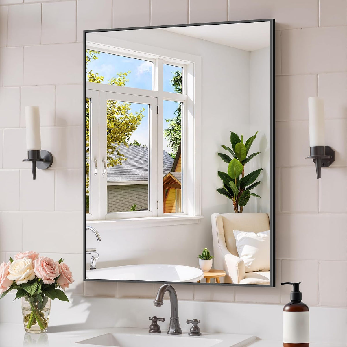 Black Bathroom Mirror for Wall, 24x32 Inch Rectangle Mirror