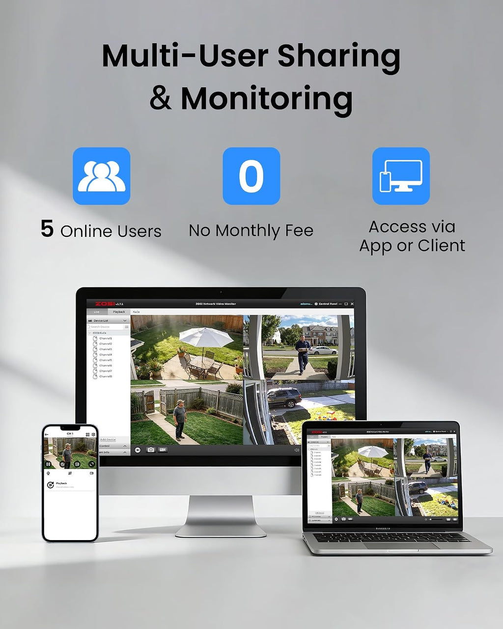 zosi 5mp lite home security camera system with showing dimensions