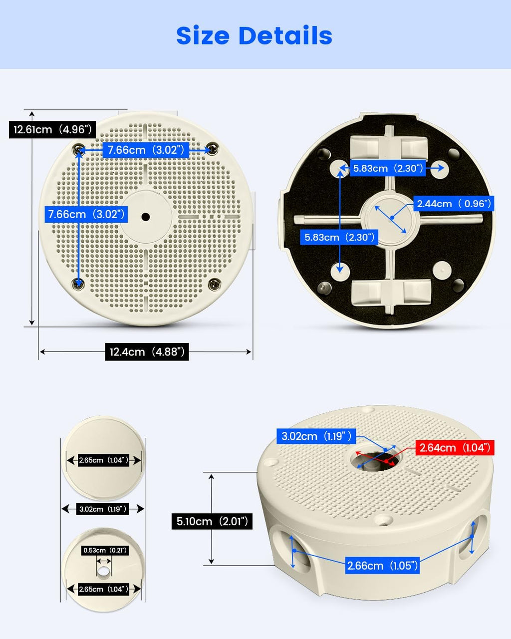 universal security camera junction boxes, hide cable concealment, side view