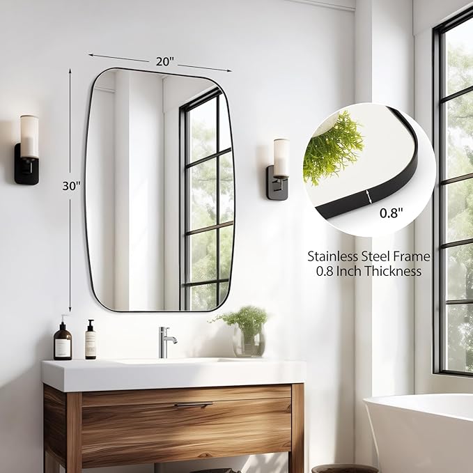 Black Oval Mirror, Oblong Bathrrom Mirror Modern Anti Rust