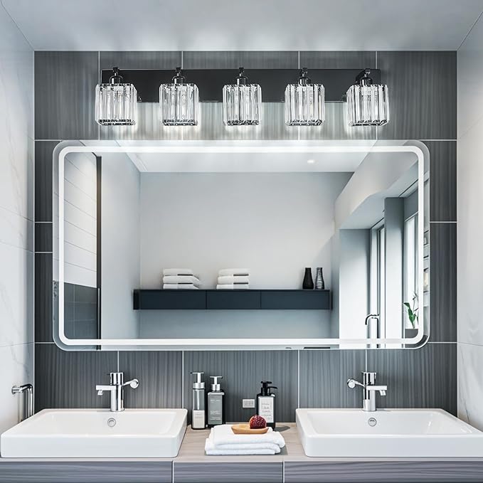 FDPBY Modern Bathroom Vanity Light 5-Lights Plating Black Crystal Bathroom Wall