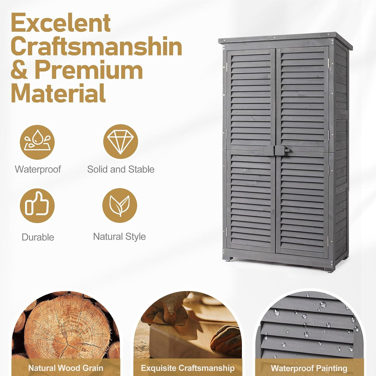 outvita outdoor storage cabinet, 63in, grey shown in use