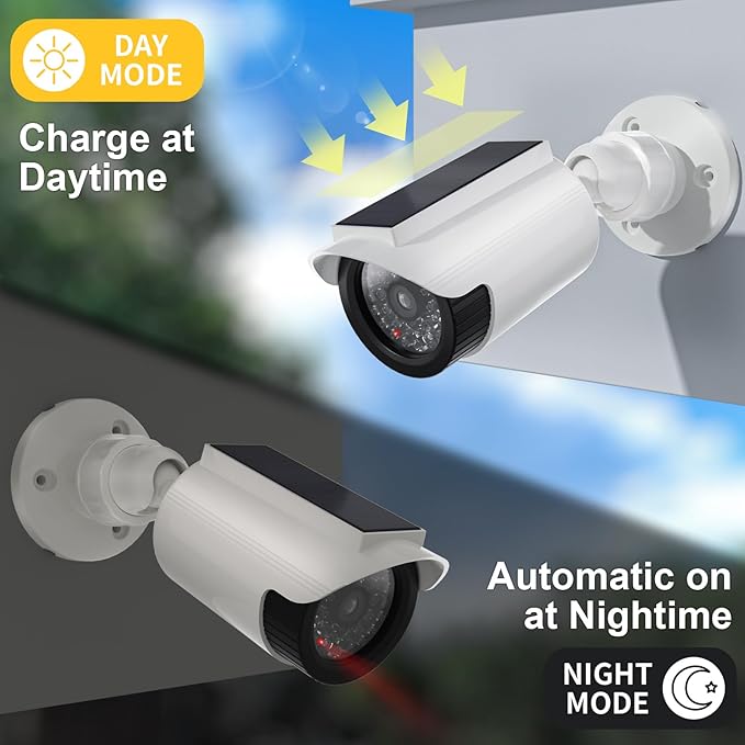 WALI Fake Dummy Camera, Solar Powered Fake Security Camera (2 Pack)