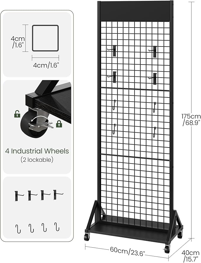 CHOEZON Grid Wall Panel, 2’ x 5.7’ Ft Floor Standing Gridwall Display Rack
