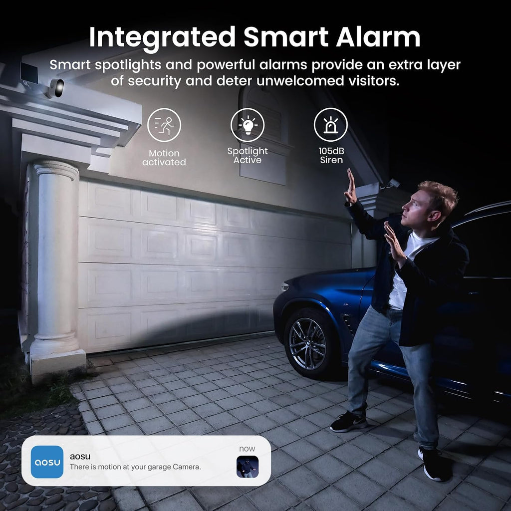 aosu 2k qhd solar security cameras wireless outdoor, front angle view