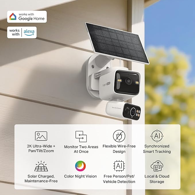 Tapo 2K Dual Lens Pan/Tilt Security Battery Camera Wireless w/Solar Panel