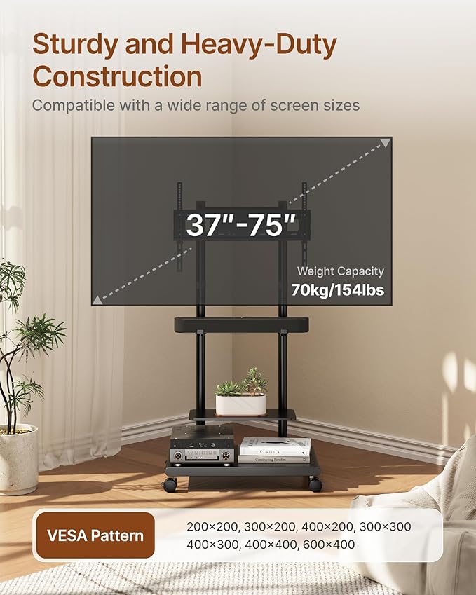 ECOTINY Steel Base Rolling TV Stand