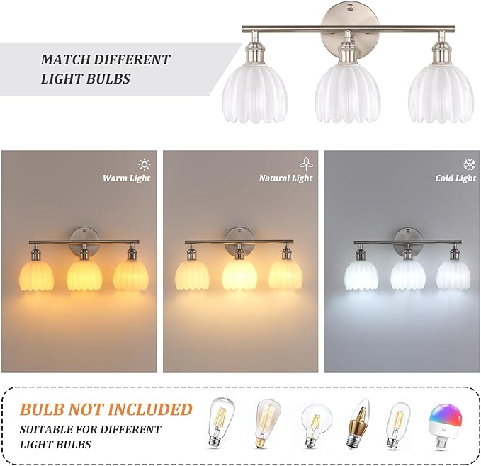 Shenmoyl Bathroom Light Fixtures, 3-Light Vanity Wall Light Over Mirror