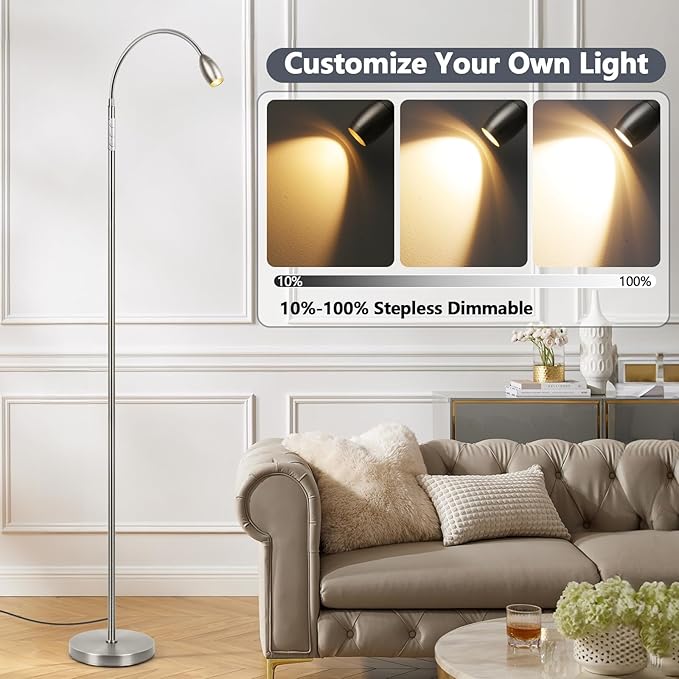 Reading Floor Lamp, Dimmable Zoomable Spotlight, Adjustable Color Beam Standing