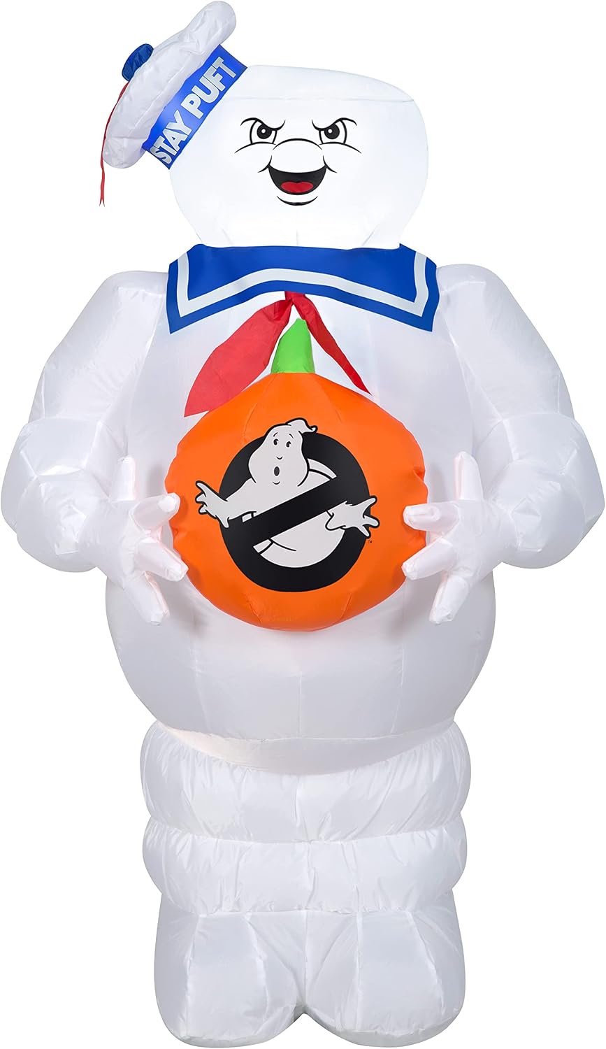 Gemmy Stay Puft Halloween Inflatable, 3.5 Ft Tall Lighted Ghostbusters Yard Decoration, Outdoor Decor with Stakes and Tethers