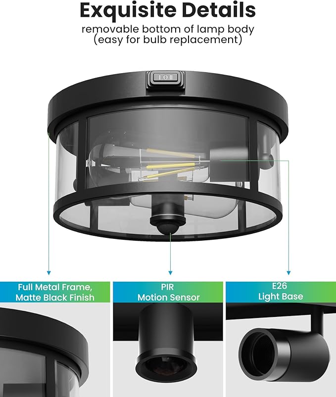 Outdoor Ceiling Light with Motion Sensor 9.3in