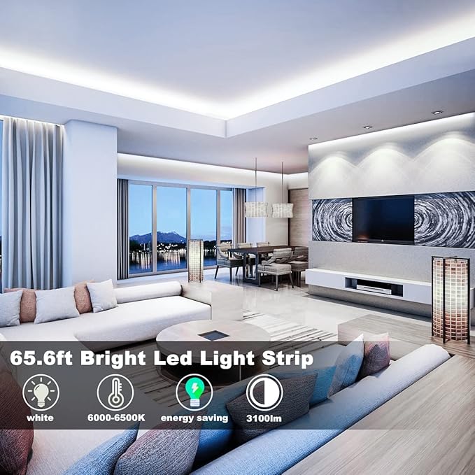 MY BEAUTY LIGHT LED Strip Lights White, 65.6ft Dimmable LED Light Strip