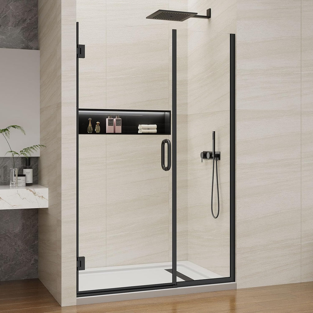 Pivot Swing Shower Door, Adjustable Width 48" W x 74" H Semi-Frameless Shower