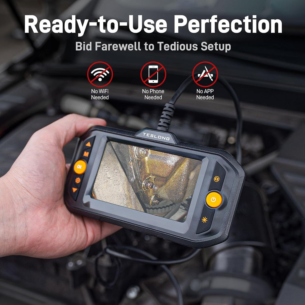 teslong dual lens borescope with light for automotive, close-up detail