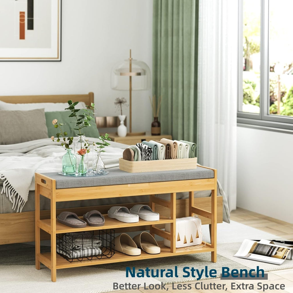 2-Tier Shoe Rack Bench with Flip-Top Storage, 36" Entryway Bench with Seat