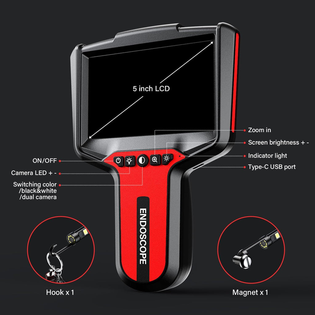 endoscope camera with light: 5" 1080p hd dual-lens, package contents