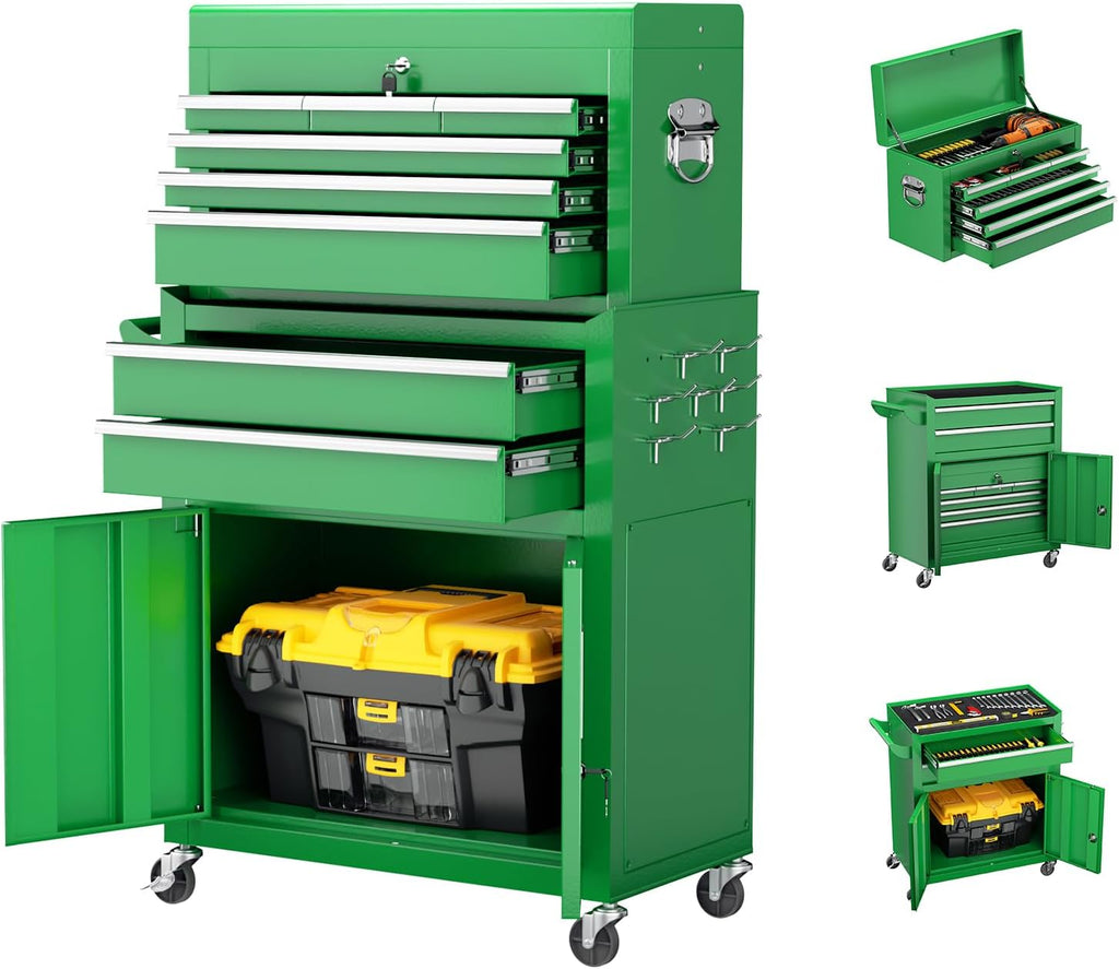 Crownland 8 Drawer Rolling Tool Chest with Wheels, Green