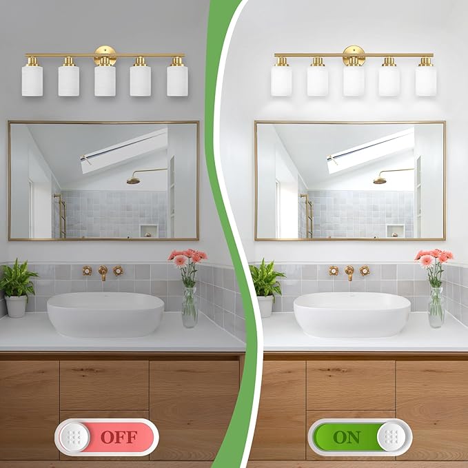 Guliaofo 5-Light Vanity Lights, Brushed Gold Bathroom Light Fixture