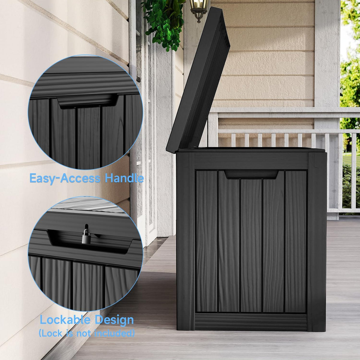 rojik 54 gal outdoor deck box, waterproof resin, side view