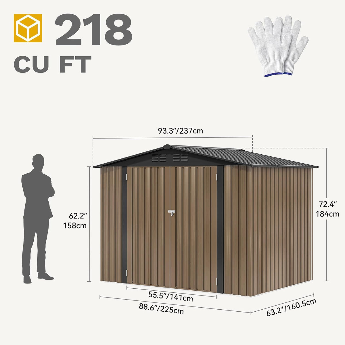 dwvo 7'x5' large metal outdoor storage shed, heavy on a desk or shelf