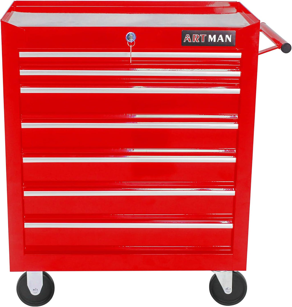 7 Drawers Rolling Tool Cart on Wheels, Multifunctional Organizer Tool Chest Tool Case, Trolley Tool Storage Tool Box for Workshop,Garage,Repair Shop (7 Drawers 24.2" W×12.9" D×30.51" H-Red)