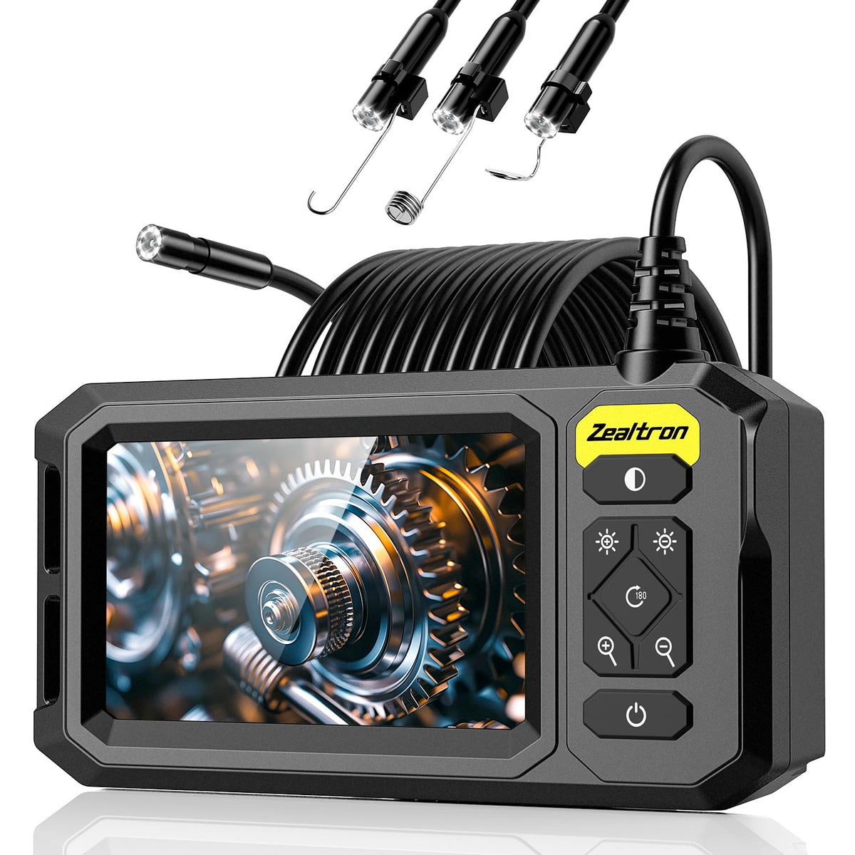 Borescope with Light, 1920P HD Endoscope Inspection Camera with 4.3" IPS Screen, 8mm Lens IP67 Waterproof with 8 LEDs, 16.5ft Semi-Rigid Snake Camera for Automotive Pipe Inspection