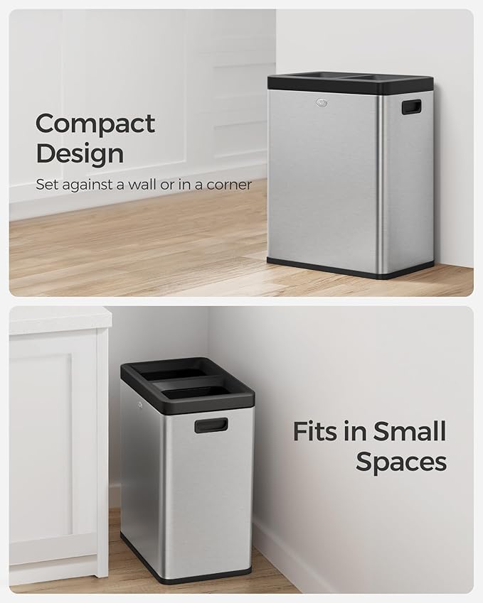 SONGMICS 2 x 6.6 Gallon Open Top Trash Can, Dual Compartment Garbage Can