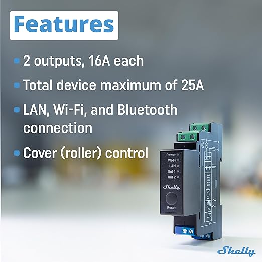 Shelly Pro 2PM | Wi-Fi & LAN 2-Channel Smart Relay