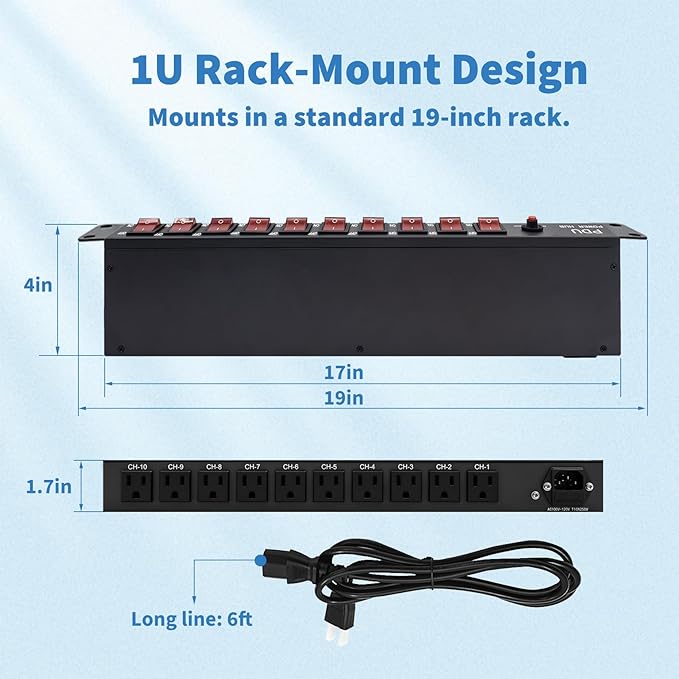 1U PDU Horizontal Rackmount Power Strip