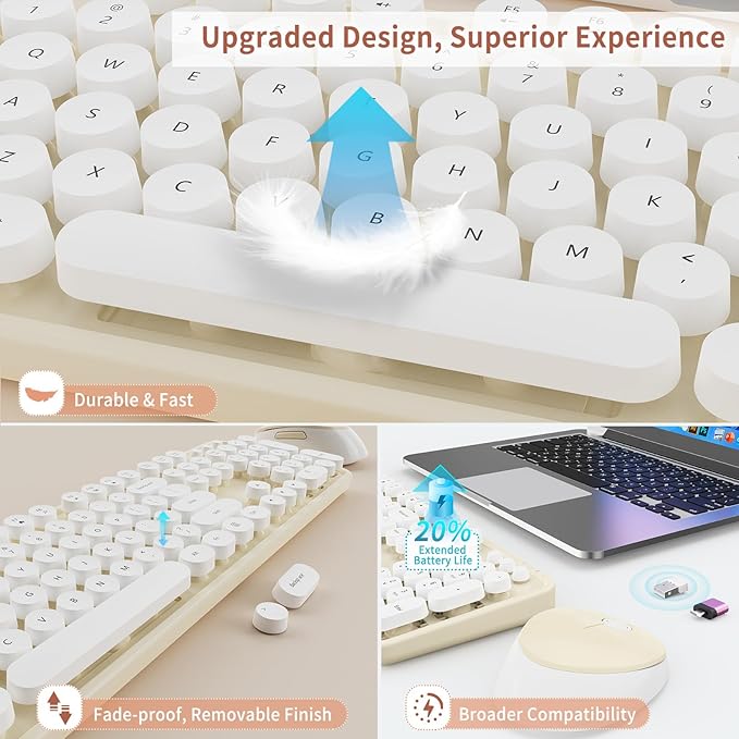 HotFox Wireless Keyboard and Mouse Combo, Full-Size Retro Typewriter Keyboard