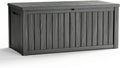 150 Gallon Outdoor Deck Box, Resin Waterproof Storage Box With Lockable Lid, UV-Resistant Multi-Purpose Outdoor Storage Bench for Patio Cushions, Garden Tools, Pool Accessories (Black)