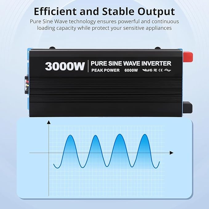 3000W Pure Sine Wave Inverter 1 USB Port 5v/2.1a, LCD Display&Remote Controller