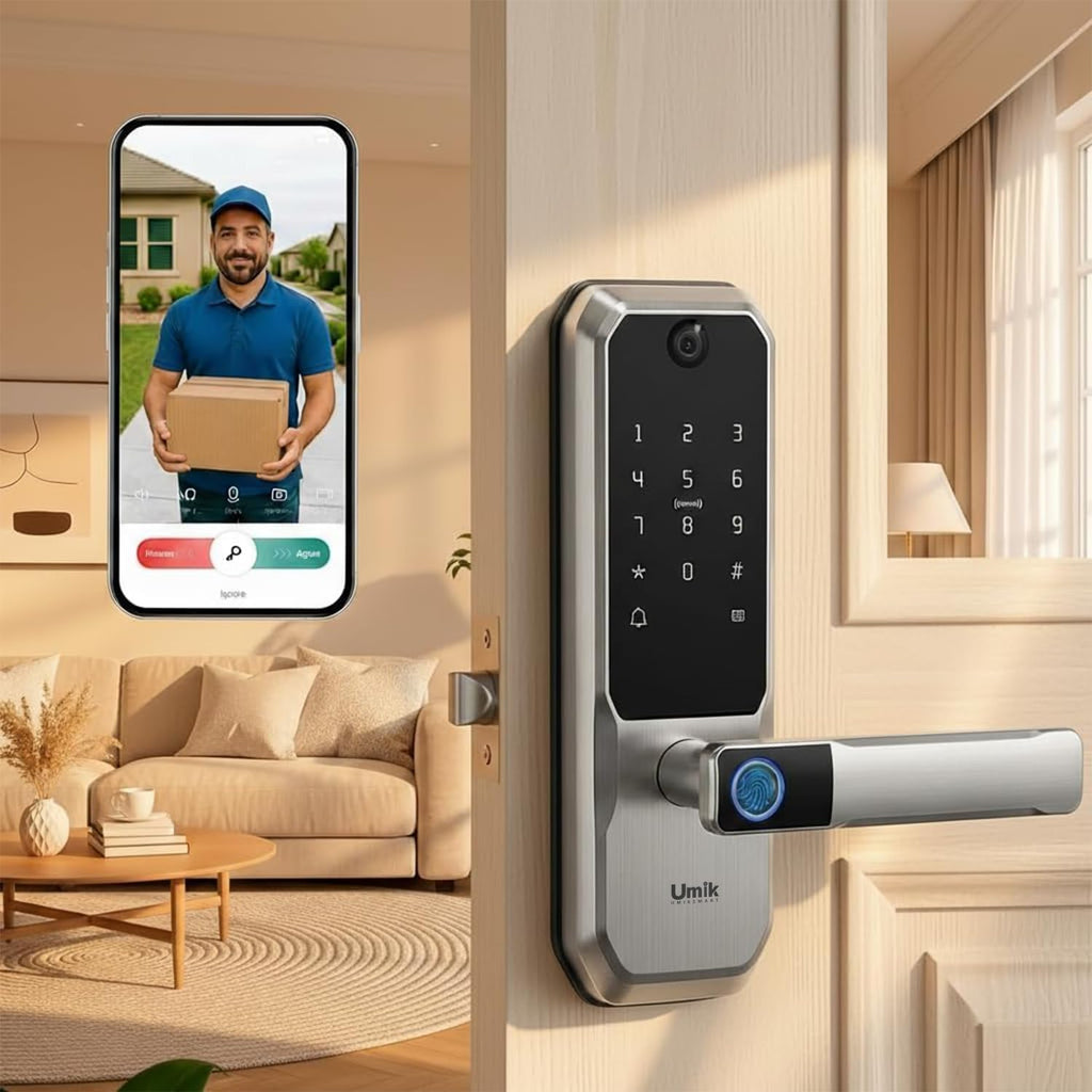UMIKSMART WiFi Smart Door Lock with Camera, Fingerprint Keypad, App Control