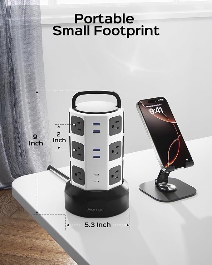 Power Strip Tower Surge Protector, JACKYLED 1625W 13A Outlet Surge Electric