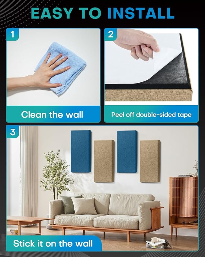 4Pack Fiberglass Acoustic Panels, Self Adhesive Sound Proof Foam Panels