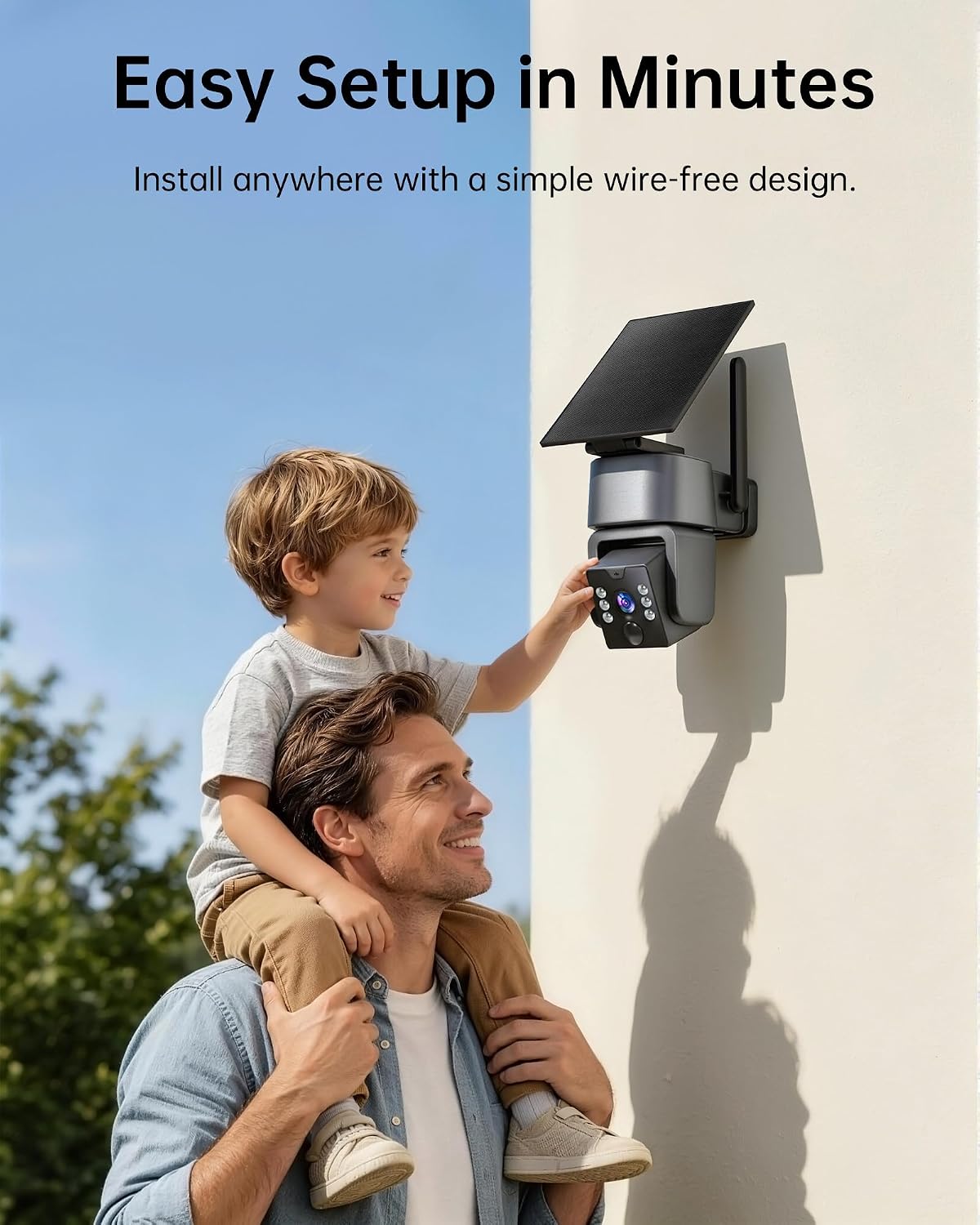 solar security camera, outdoor security camera wireless, 2k, side view