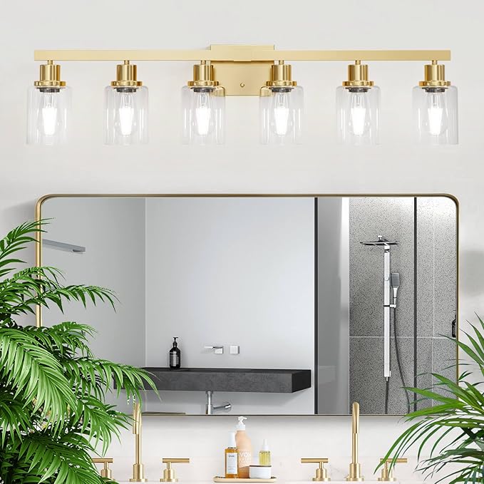 DIKAIDA 6 Light Gold Bathroom Vanity Light, Bathroom Light Fixtures