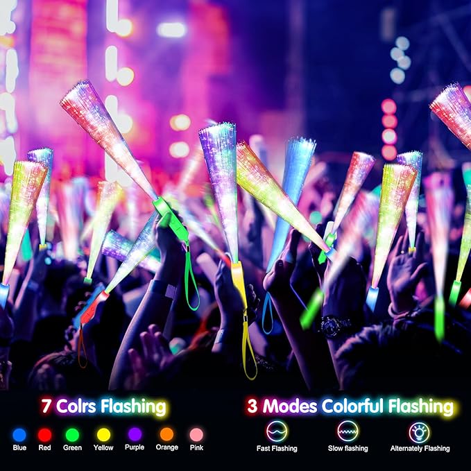 38 PCS Halloween Glow Sticks Bulk, Glow Fiber Optic Sticks, LED Light Wands, Glow in The Dark Party Supplies, Fiber Optic Wands for Weddings, Flashing LED Party Favors, Colorful Light Sticks