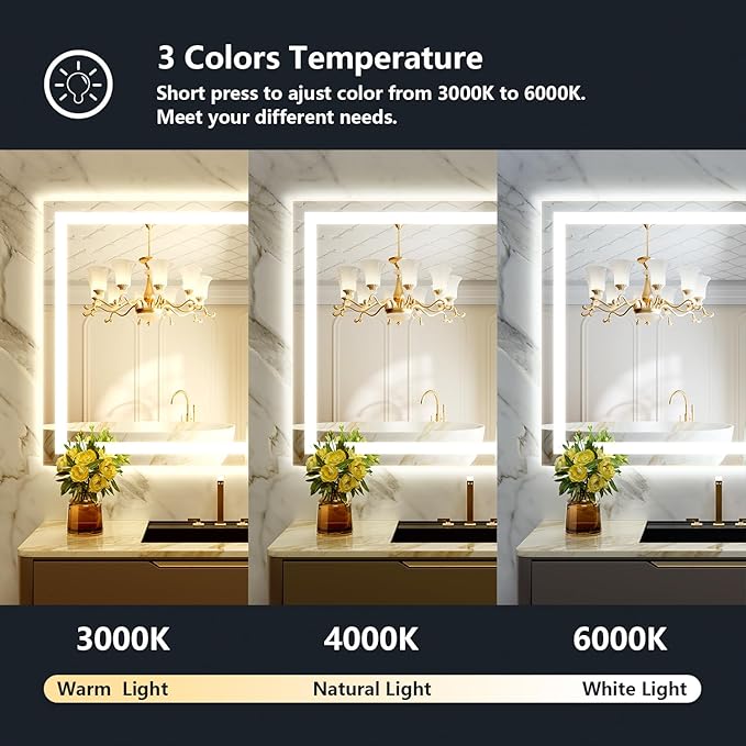 YEELAIT 40x30 Inch LED Bathroom Mirror