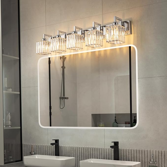 FDPBY Modern Bathroom Vanity Light 5-Lights Chrome Crystal Wall Lamp Bathroom